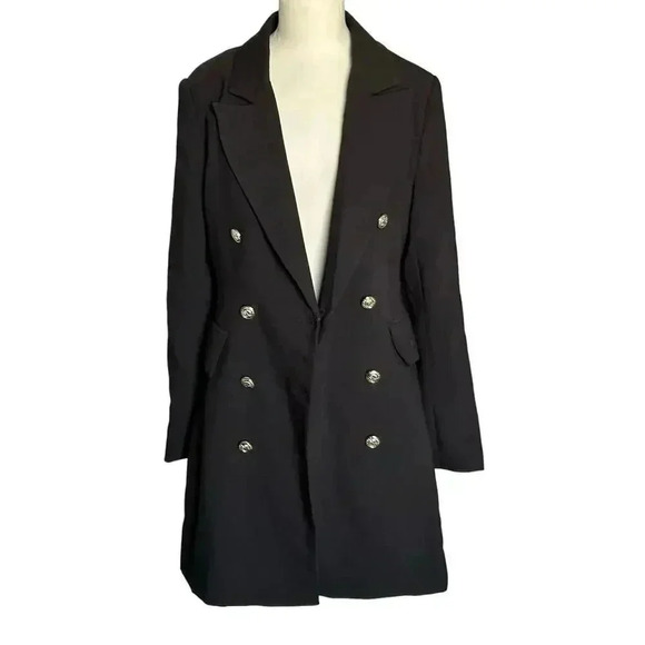 NWT Lulus Captain's Blog Black Double-Breasted Coat/Dress in  Black Size M - Picture 9 of 15